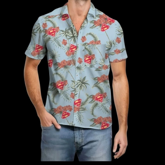 NWT Superman Tropical Print Men's Shirt Med - Picture 6 of 15